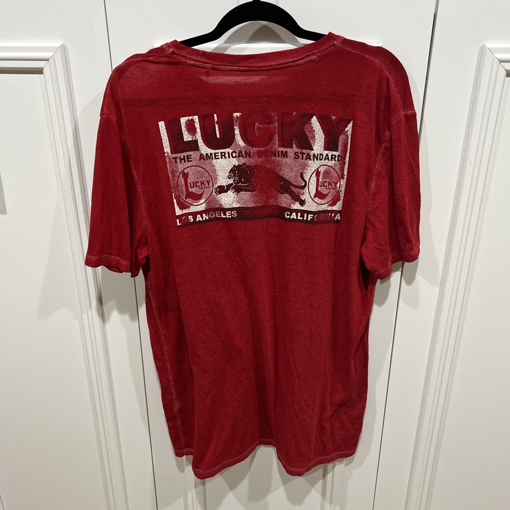 Lucky Brand Venice Burnout T-Shirt Red Short Sleeve Panther Ca LA
